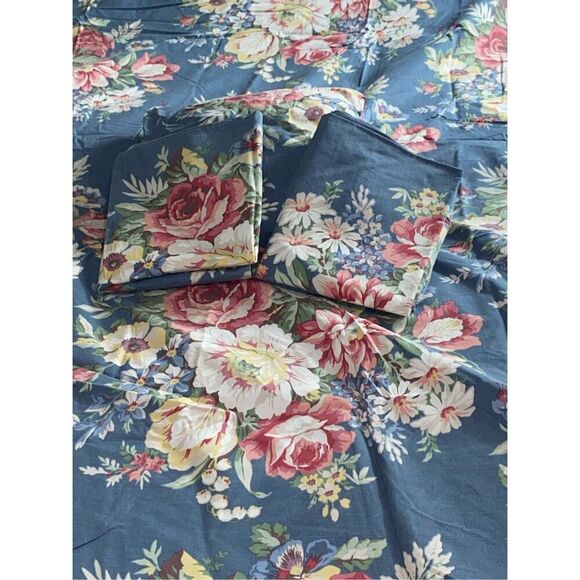 Ralph Lauren Home FULL KIMBERLY BLUE Floral Shabby Chic 4 Piece Bed Sheet Set - Picture 3 of 5
